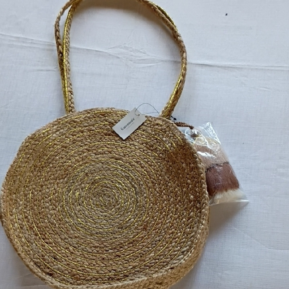 Francesca's Collections Gold and Tan Jute Tote - Picture 9 of 14
